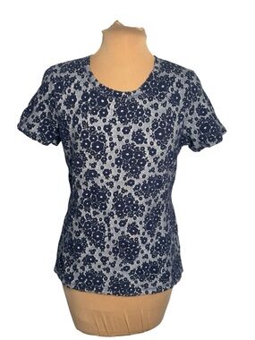 Anthropologie Blue Floral Tee Soft Stretch Short Sleeve Casual Everyday Top S